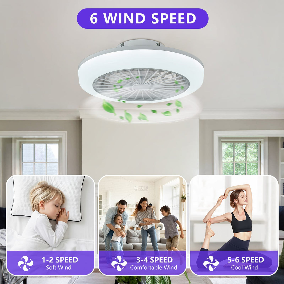 18 Inch RGB Ceiling Fan with Remote - Modern White Iron Lighting