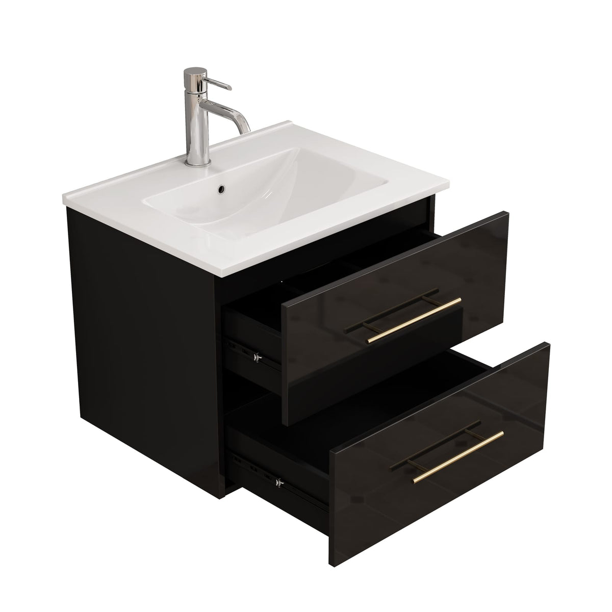 24-Inch Wall Mounted Bathroom Vanity with Sink Combo - Black MDF