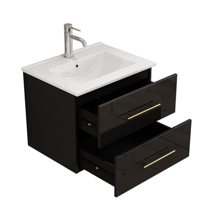 24-Inch Wall Mounted Bathroom Vanity with Sink Combo - Black MDF