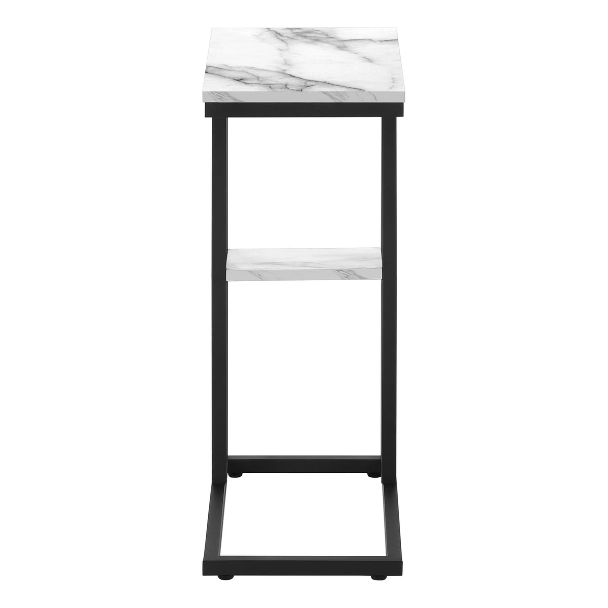 C-Shaped Accent Table - White Marble Look, Storage Side Table
