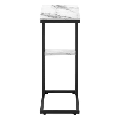 C-Shaped Accent Table - White Marble Look, Storage Side Table