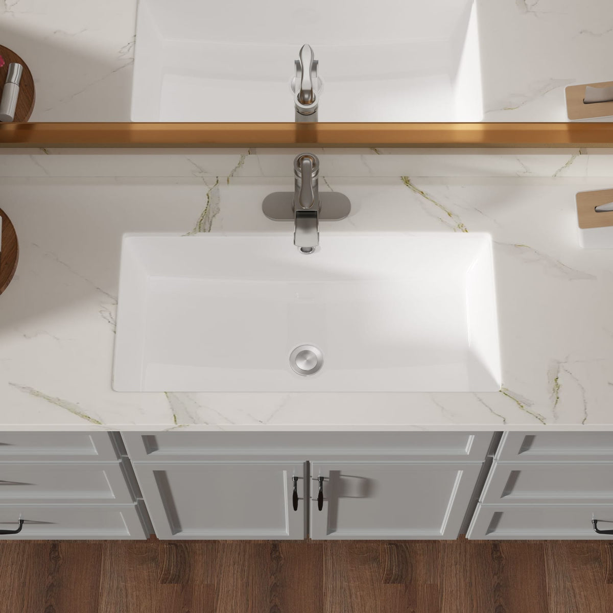 White Ceramic Undermount Bathroom Sink for Modern Renovation