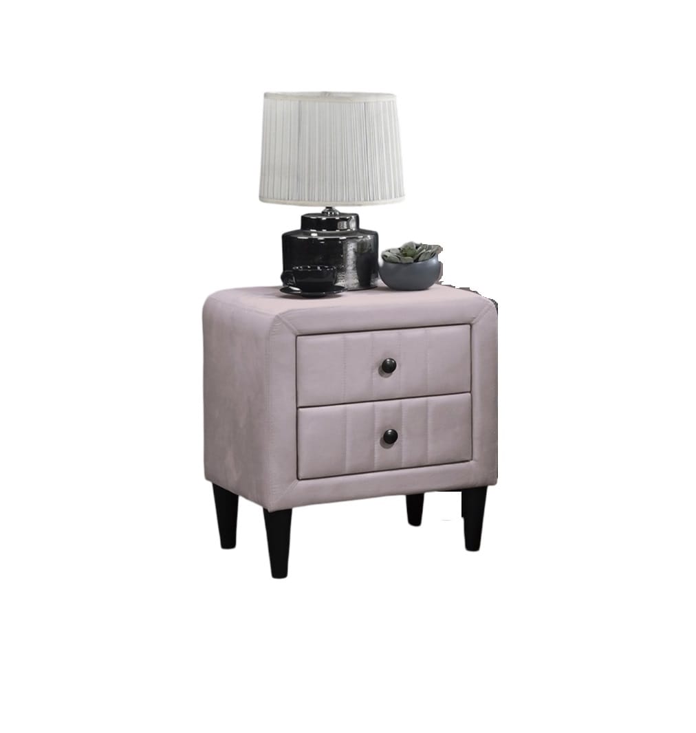 Light Pink Velvet 2-Drawer Nightstand for Glam Bedroom Storage