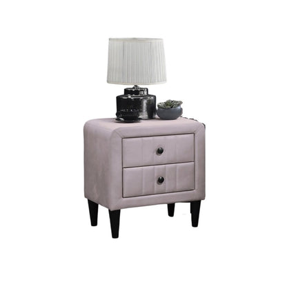 Light Pink Velvet 2-Drawer Nightstand for Glam Bedroom Storage