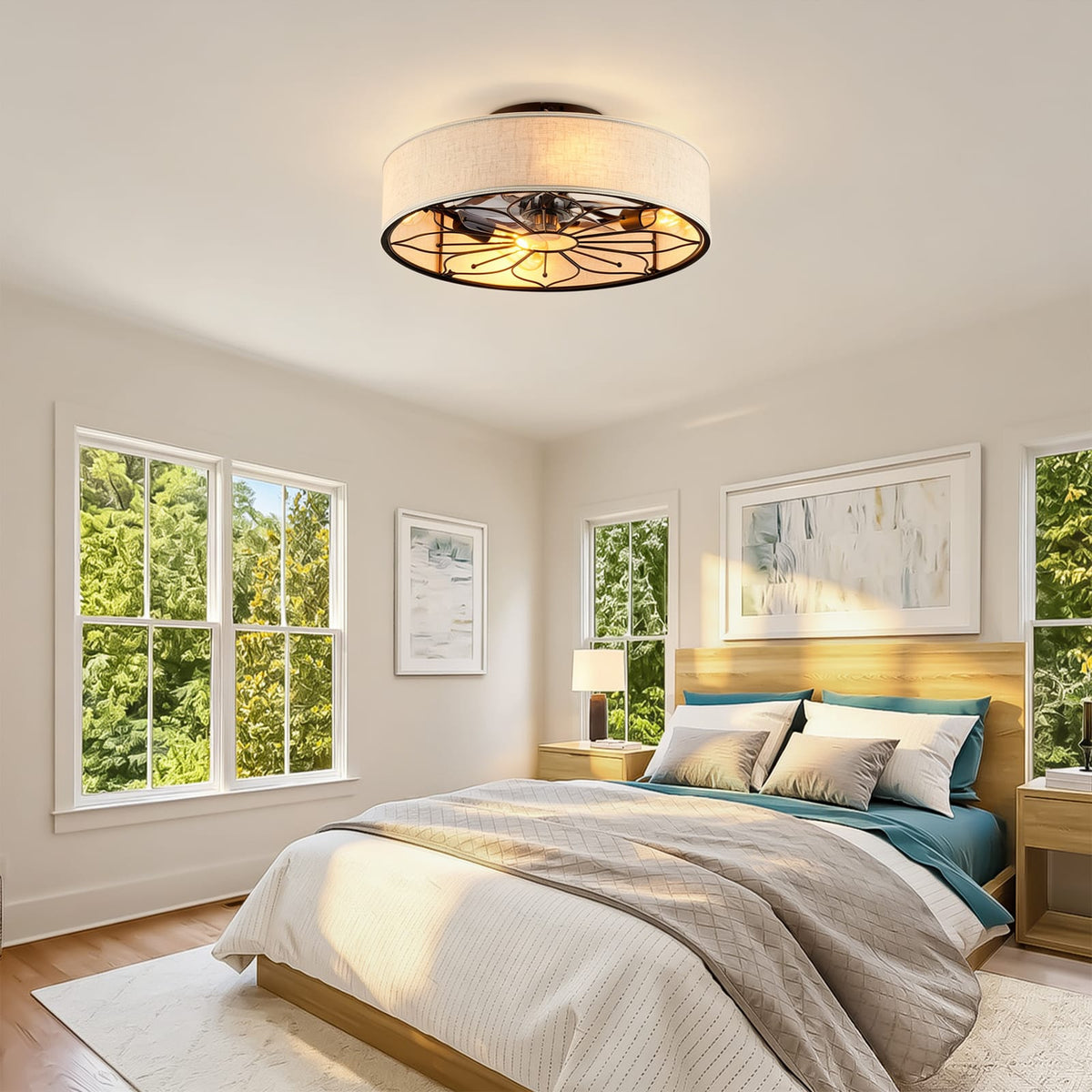 20" Lotus Design Fabric Farmhouse Ceiling Fan with Remote Control