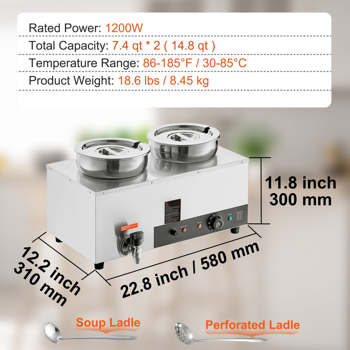 Stainless Steel Soup Warmer - 7.4QT Bain Marie