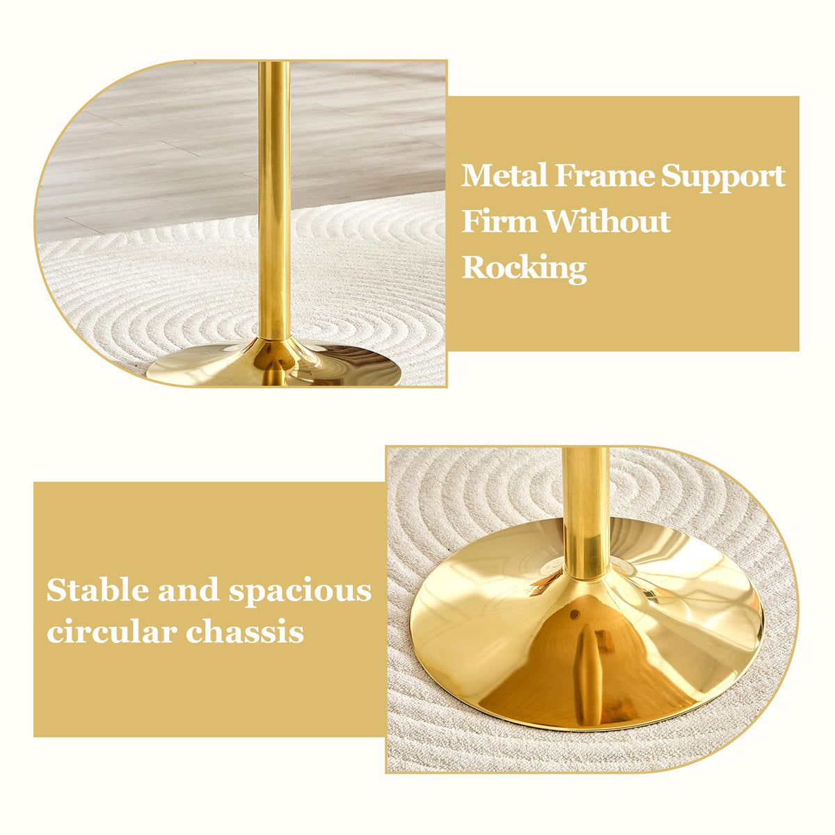 35 Inch Brown Ring Glass Round Table - Gold Metal Frame for Living Room