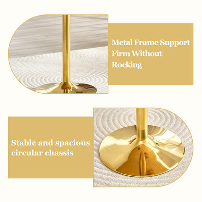 35 Inch Brown Ring Glass Round Table - Gold Metal Frame for Living Room