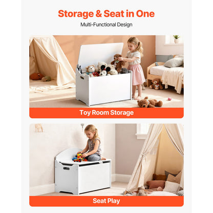 White Kids Storage Bench - MDF Toy Box with Backrest