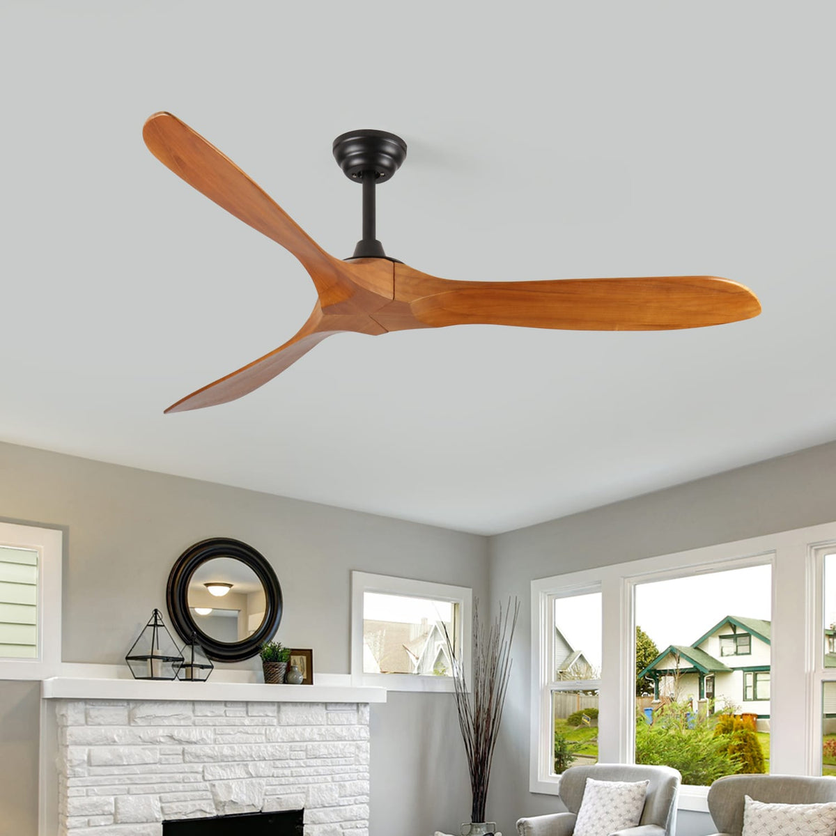 60 Inch Black Wood Ceiling Fan - Remote Control