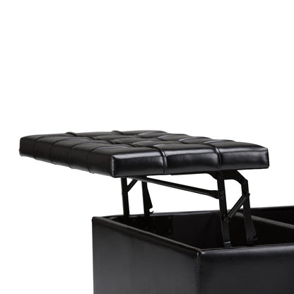 Harrison 36 Inch Wide Coffee Table Storage Ottoman - Black Vegan Leather