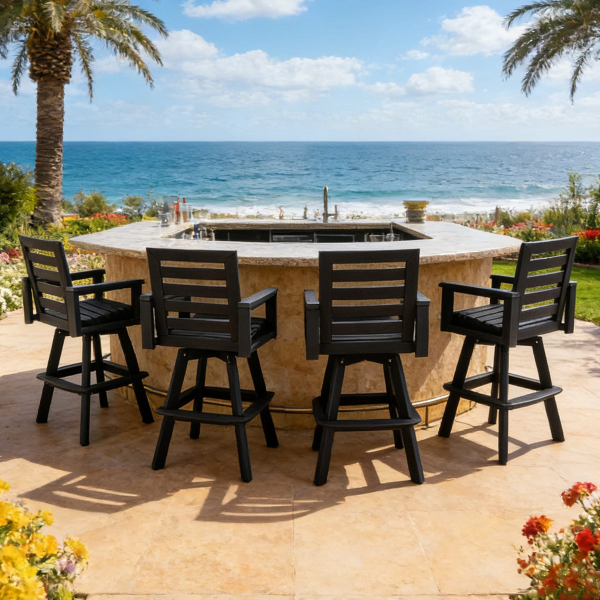 Outdoor Swivel Bar Stools Carbon HDPE Patio Bar Chair 360° Swivel, Weather Resistant