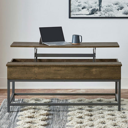 Brown Oak Lift Top Coffee Table - Adjustable Height for Living Room