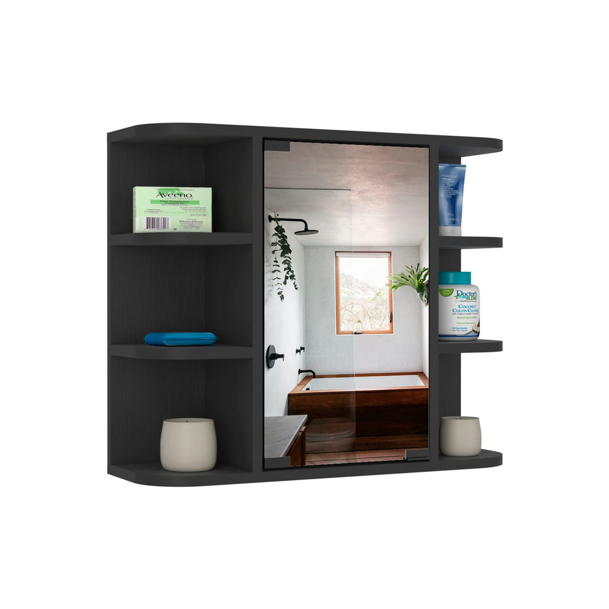Black Particle Board Bathroom Storage Cabinet for Vanity Organization
