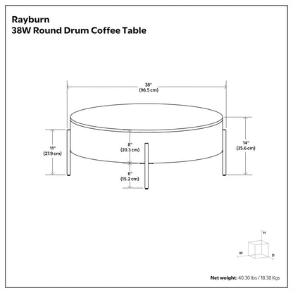 Walnut Brown Round Coffee Table with Black Metal Legs for Living Room