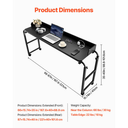Living Room Black Particle Board Overbed Table with Adjustable Height and Mobile