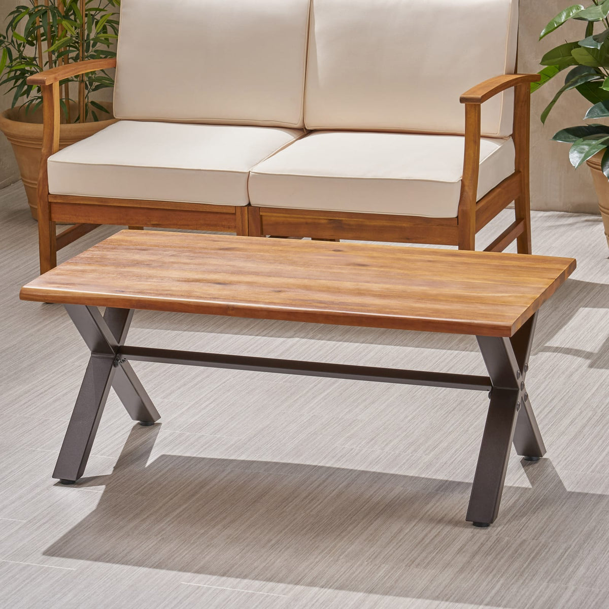 Acacia Wood Outdoor Coffee Table - Brown & Black