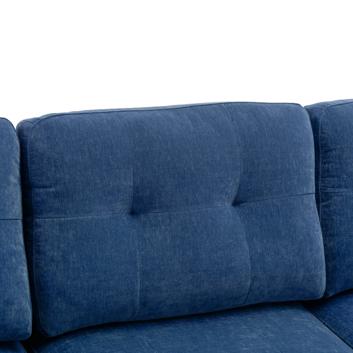 Blue Velvet L-Shape Sectional Sofa with Ottoman for Living Room