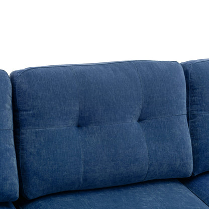 Blue Velvet L-Shape Sectional Sofa with Ottoman for Living Room