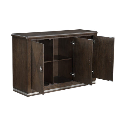Modern Brown Wood Dining Server with 3 Cabinets and Adjustable Shelves