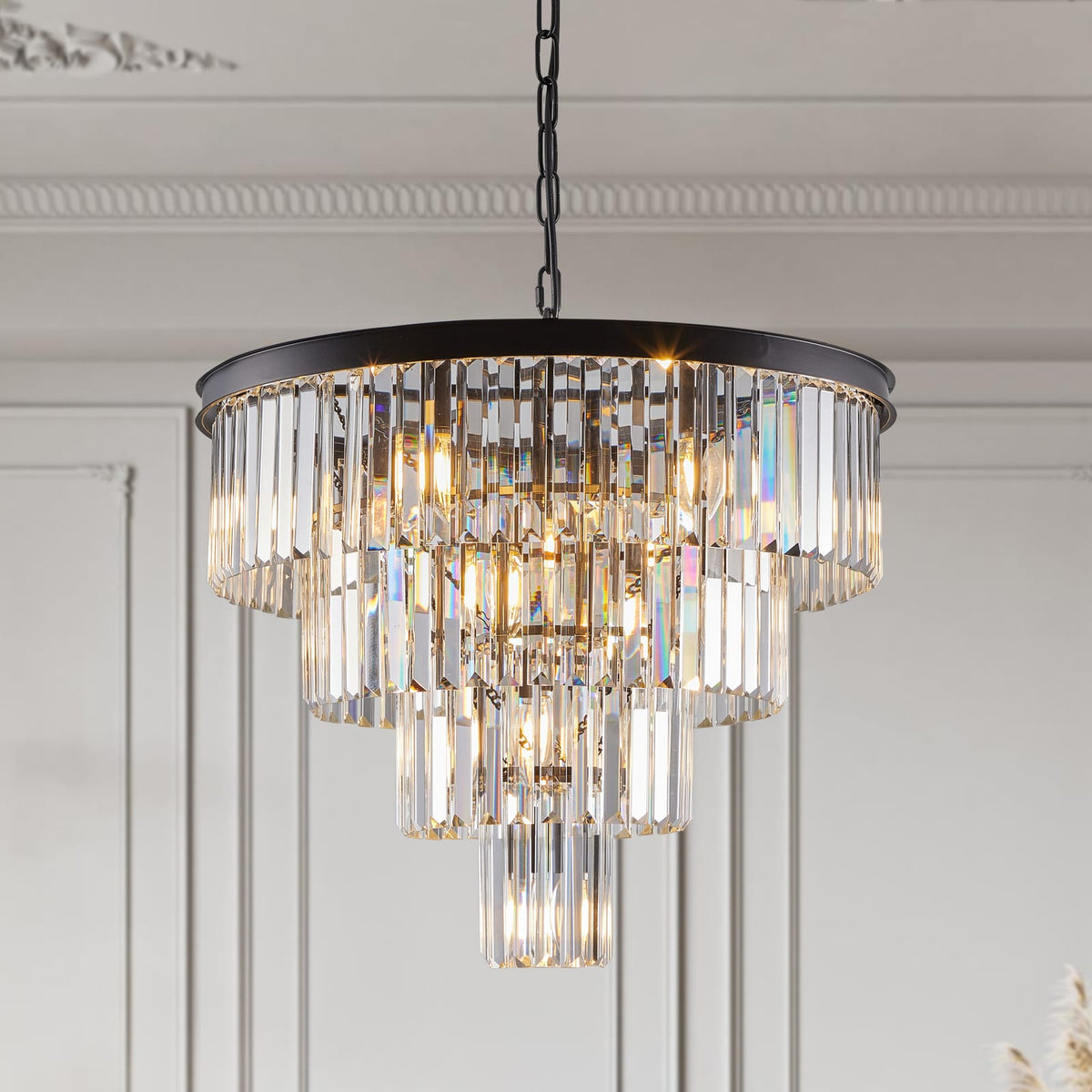 Black Crystal Chandelier - Luxury Living Room Lighting