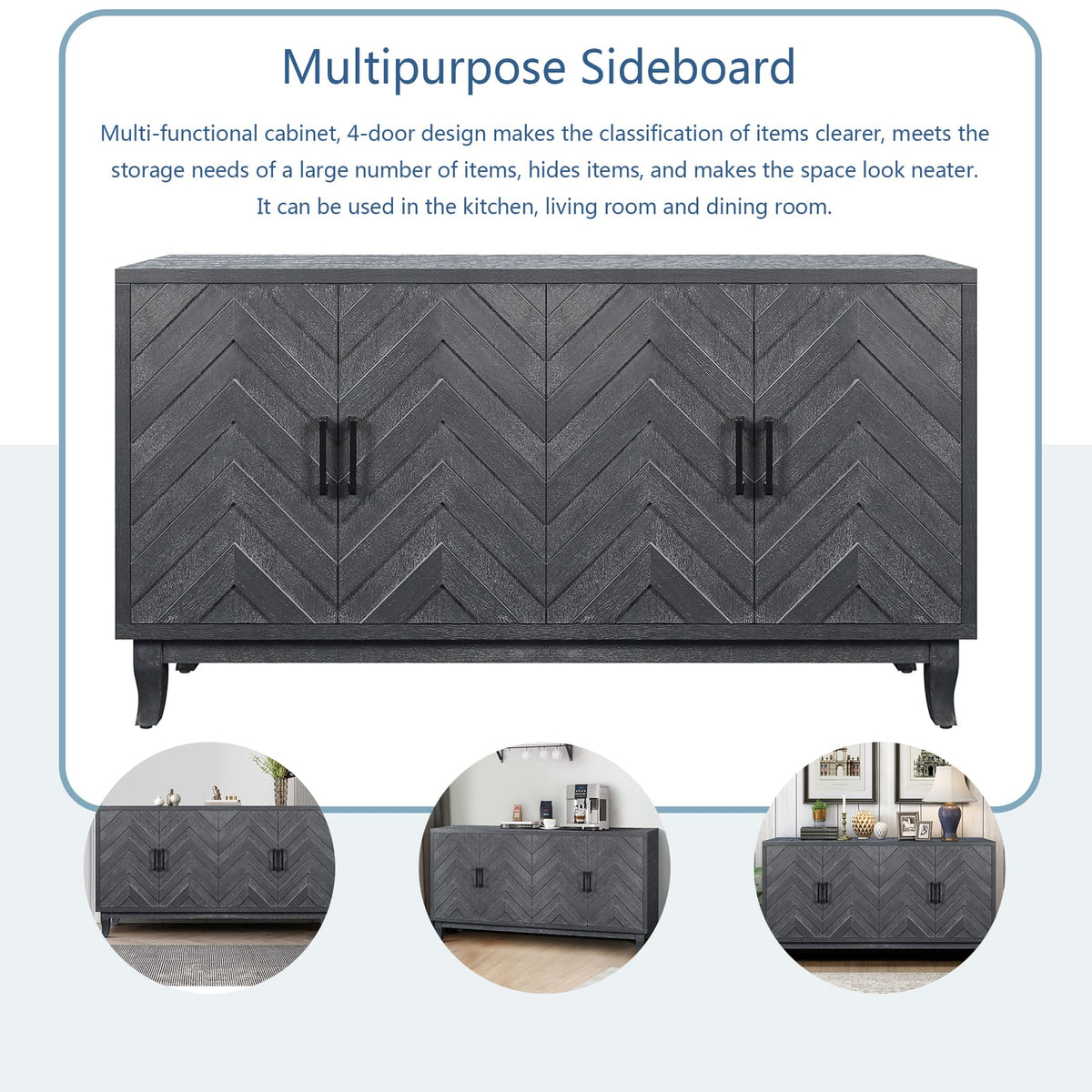59.8" Antique Dark Grey MDF Sideboard Cabinet - 4 Doors