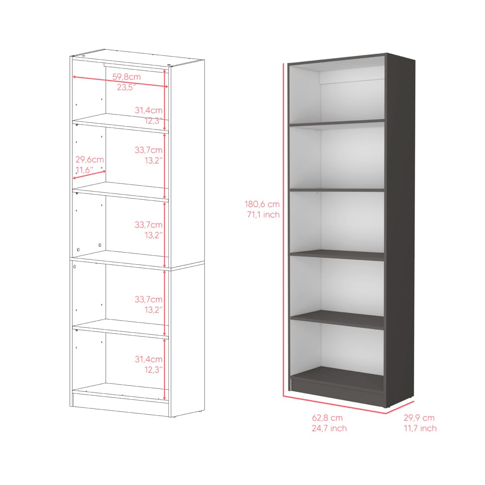 4-Shelf Engineered Wood Bookcase - Multicolor Display Shelving