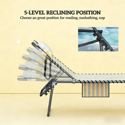Living Room 2 Piece Outdoor Sun Lounger - Folding Recliner Chair with Mesh & Steel