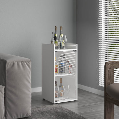 White Bar Cabinet with 1 Glass Door & 3 Shelves for Living Room