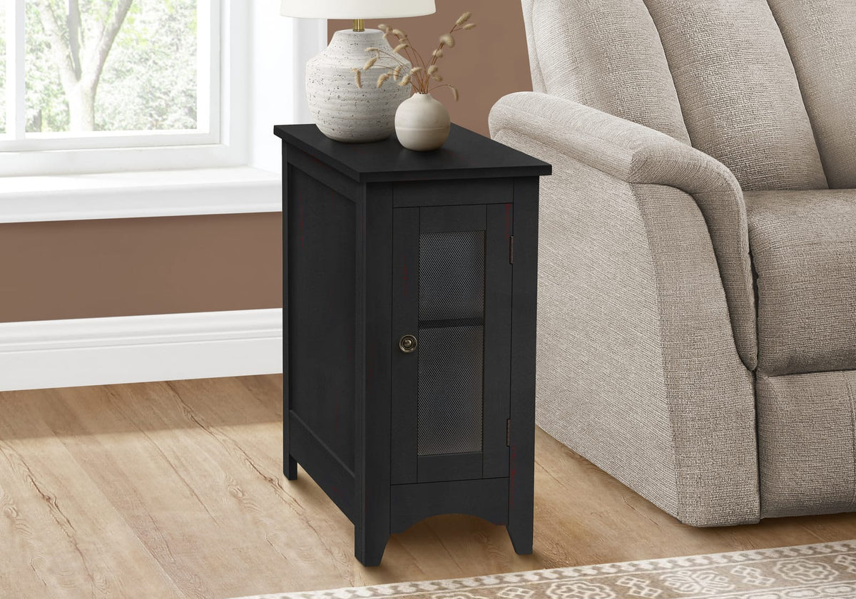 Black MDF Nightstand Accent Table - Narrow Storage Table