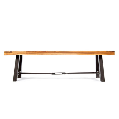 Acacia Wood Outdoor Dining Bench - Teak & Black Patio Seating