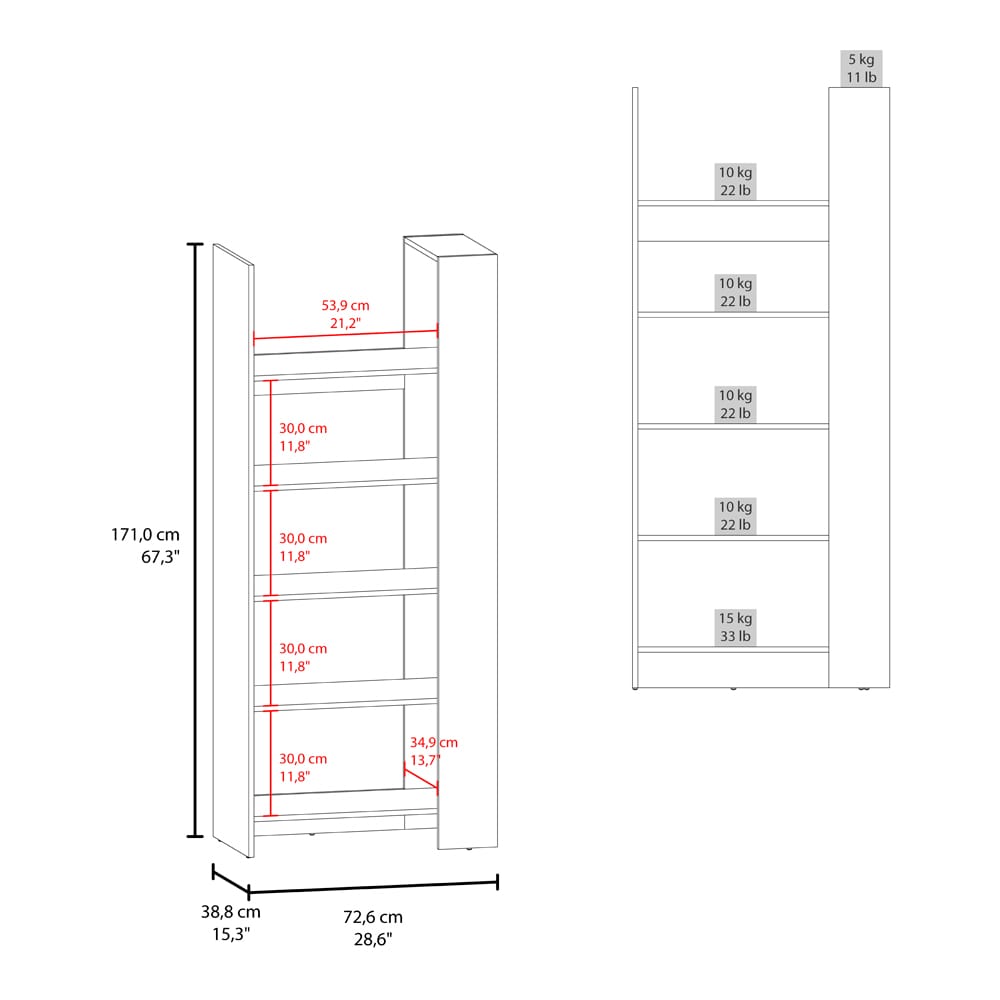 Brown Engineered Wood 5 Shelf Bookcase for Living Room Storage