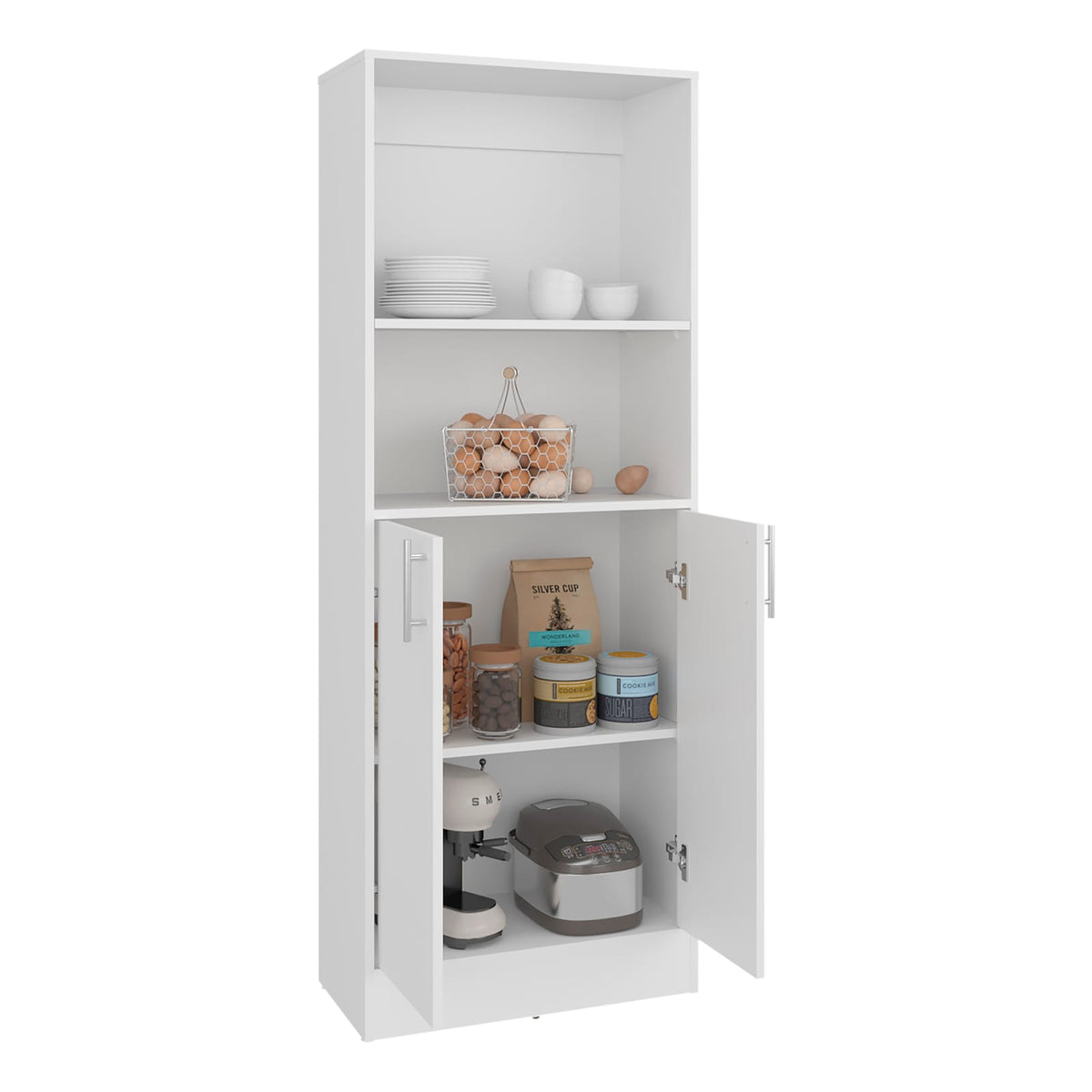 White Kitchen Server with 3 Shelves - Storage Cabinet