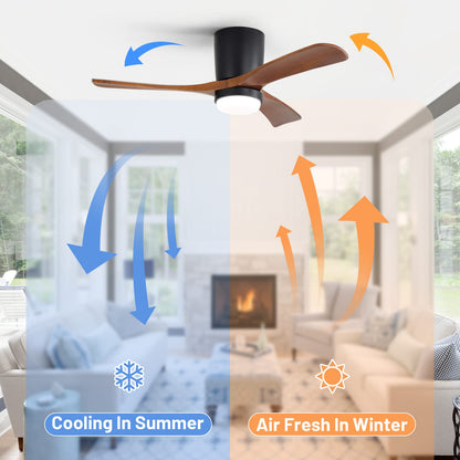 42 Inch Ceiling Fan with Wood Blades, Matte Black - Dimmable LED