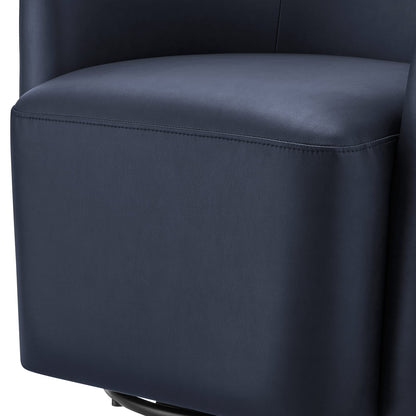 Blue Faux Leather Swivel Barrel Chair for Living Room Accent Seating
