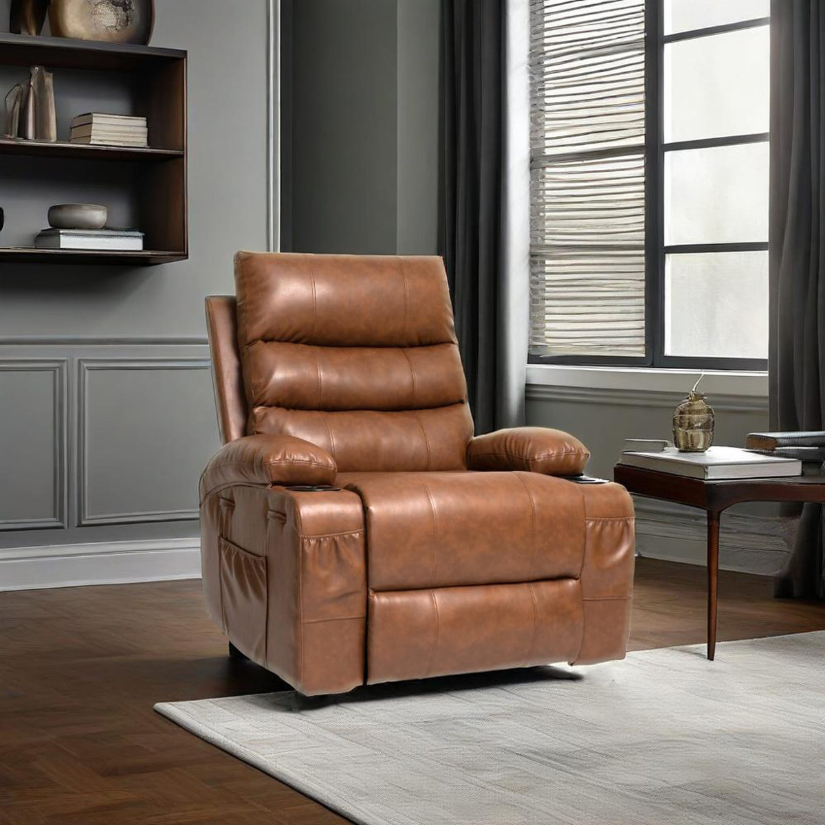 21" Seat Width Power Lift Recliner - Brown PU Comfort