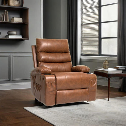 21" Seat Width Power Lift Recliner - Brown PU Comfort