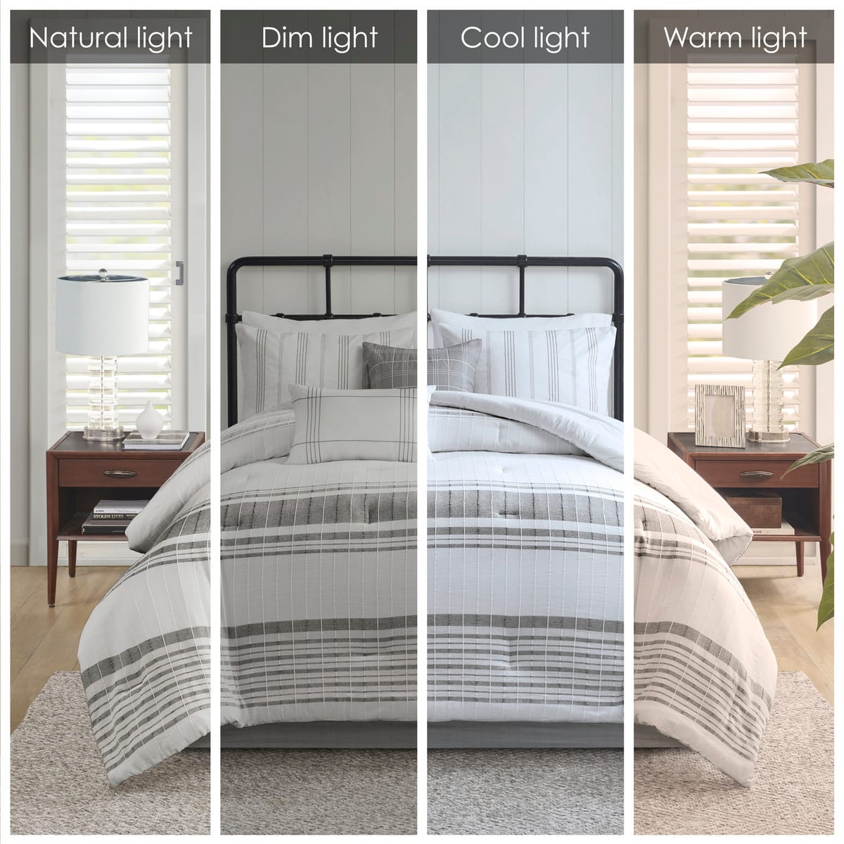 Queen Size Grey White Cotton Comforter Set - 6 Piece