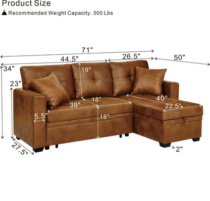 Light Brown Sectional Sofa Bed - Pull Out Sleeper for Living Room