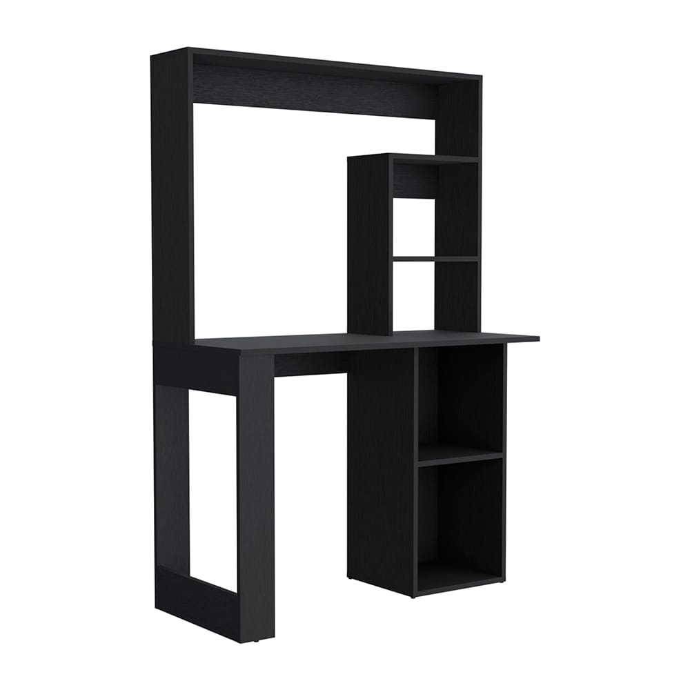 Black Computer Desk With Hutch & Shelves - Office Desk