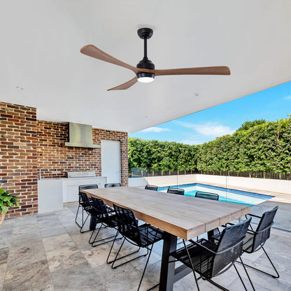 62" Solid Wood Blades Ceiling Fan with Lights - Matte Black