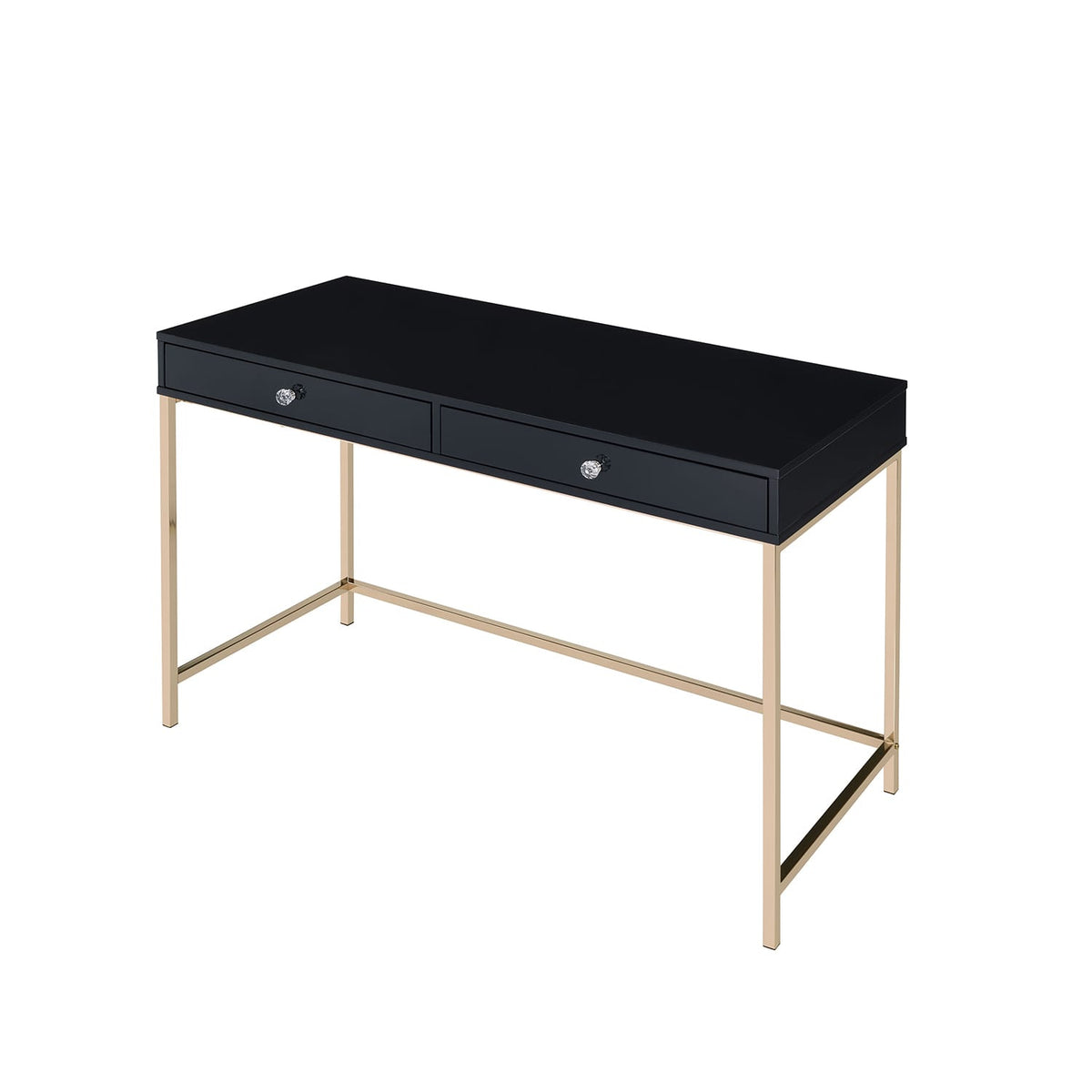 Black & Gold Writing Desk with 2 Drawers - Office Desk for Home Office