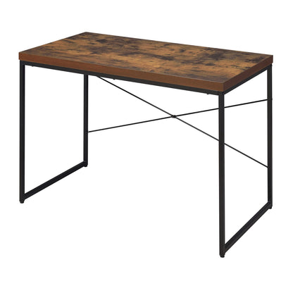 Weathered Oak Writing Desk with Metal Base