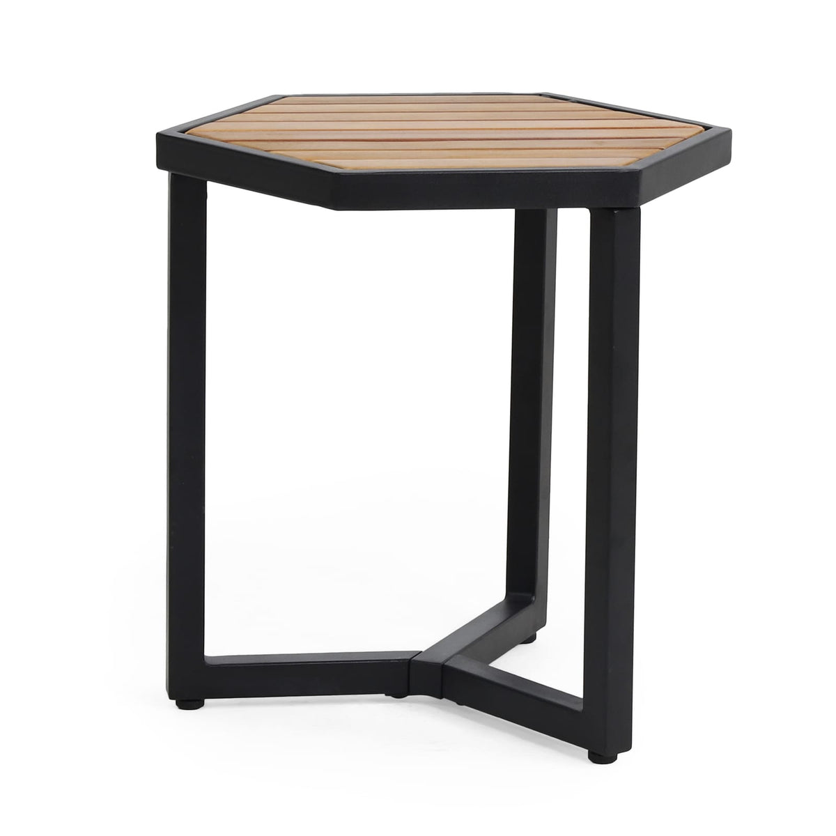 Beige Metal Wood Side Table for Poolside Garden Decor