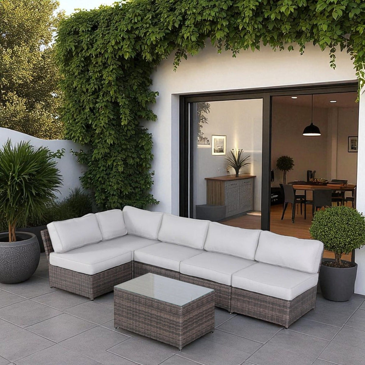 Brown Wicker Patio Sectional Set 6-Piece Outdoor Furniture