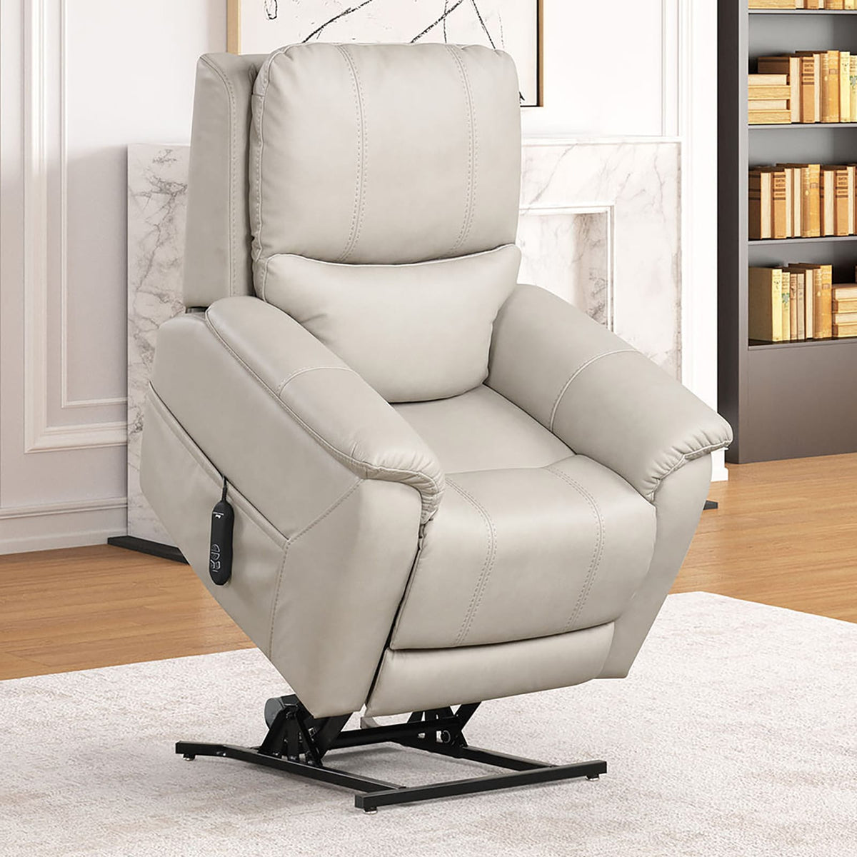Contemporary Light Gray Lift Chair - Saddle Arms Wired Controller