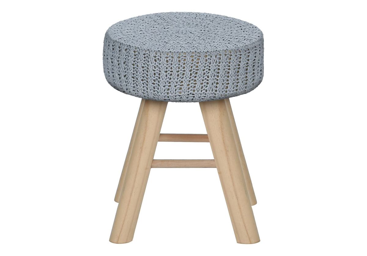 Grey Round Foam Ottoman with Wood Legs for Guest Room Seating for Living Room