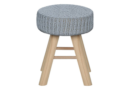 Grey Round Foam Ottoman with Wood Legs for Guest Room Seating for Living Room