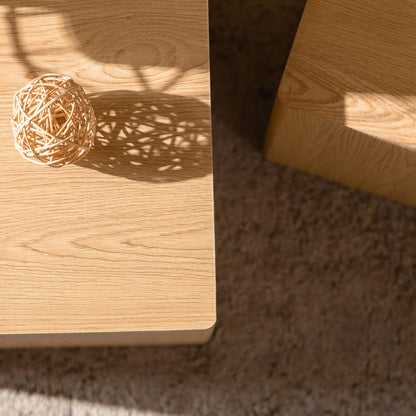 Living Room Set of 2 Natural Wood Nesting Cube Tables - Small Space Coffee Table Set