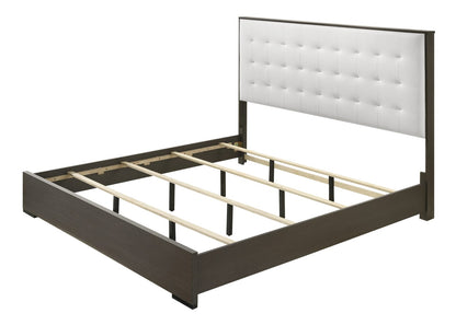 Gray Beige Twin Size Panel Bed Button Tufted Headboard